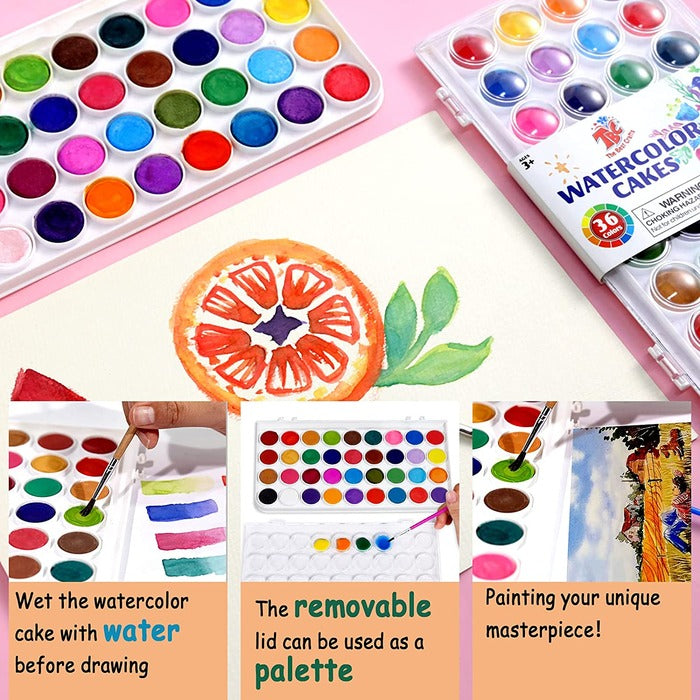 36 Colors Watercolor Paint Set with a Bonus Brush and Palette