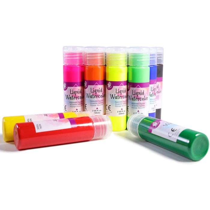 TBC The Best Crafts 12-Color Liquid Watercolor Paint Set (2 oz. Bottles), Water-Based Crafting Kit for Kids & Artists