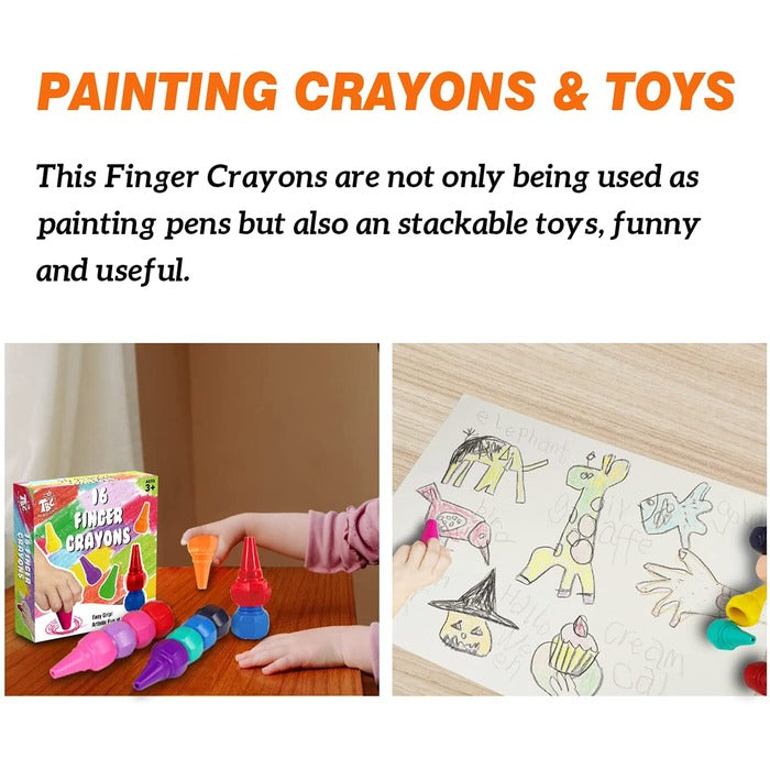 TBC The Best Crafts 16-Color Washable Finger Grip Crayon Block Sticks for Toddlers, Quick-Drying Drawing Set