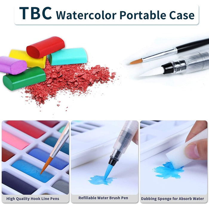 TBC The Best Crafts Watercolor Paint Set with Palette & Bonus Brush, Premium Solid Watercolor Cakes for Kids & Students