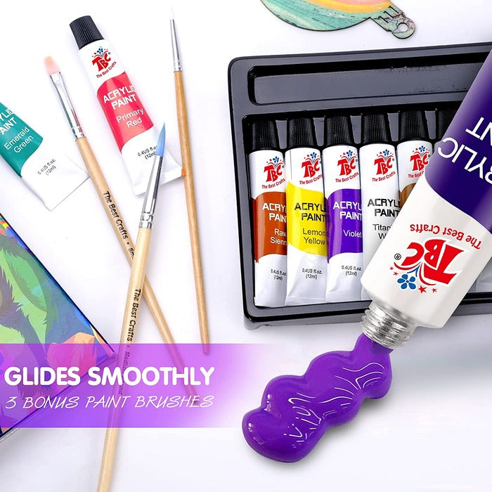 Acrylic Paint Set in Aluminum Tube with 3 Bonus Brushes