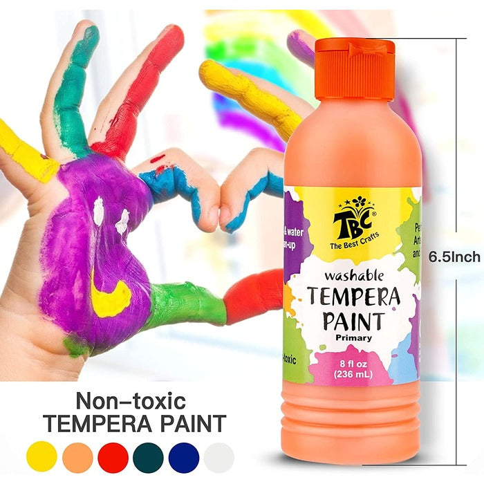 TBC The Best Crafts 6-Color Tempera Paint Set with Bonus Brush, Non-Toxic Craft Kit for DIY, Schools & Playground