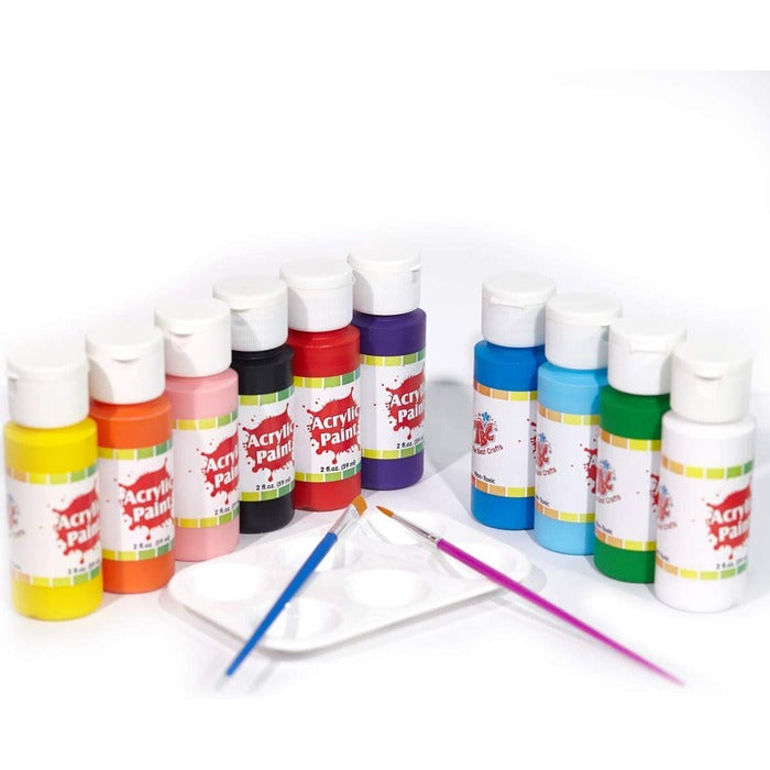 TBC The Best Crafts 10-Color Acrylic Paint Set with Brushes & Palette (2 fl. oz./60 mL Each) - Vibrant, Non-Toxic Paint for Art Projects