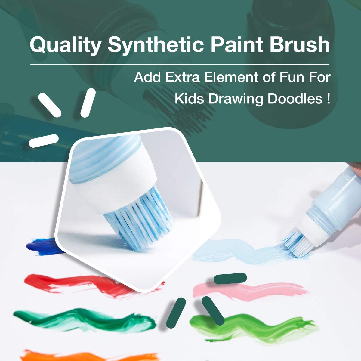 TBC The Best Crafts Squeezable Brush Paint Set, 12 Assorted Basic, Neon & Pastel Colors (24ml Each), Refillable Kit for Kids & Students