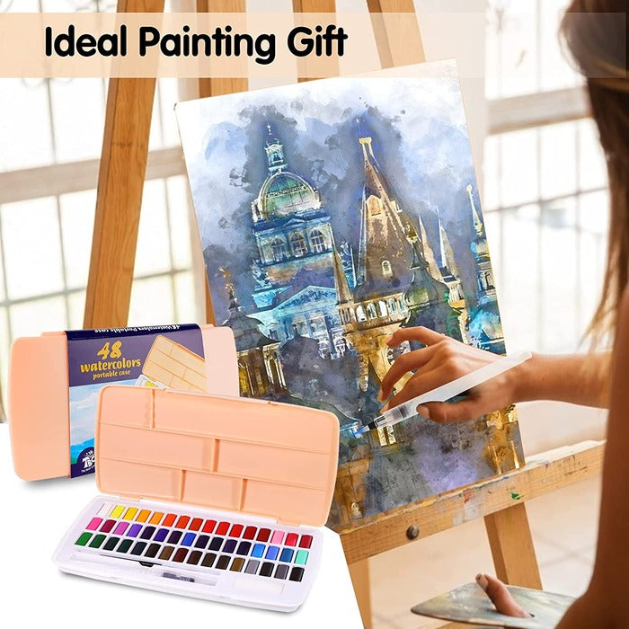 TBC The Best Crafts Watercolor Paint Set with Palette & Bonus Brush, Premium Solid Watercolor Cakes for Kids & Students