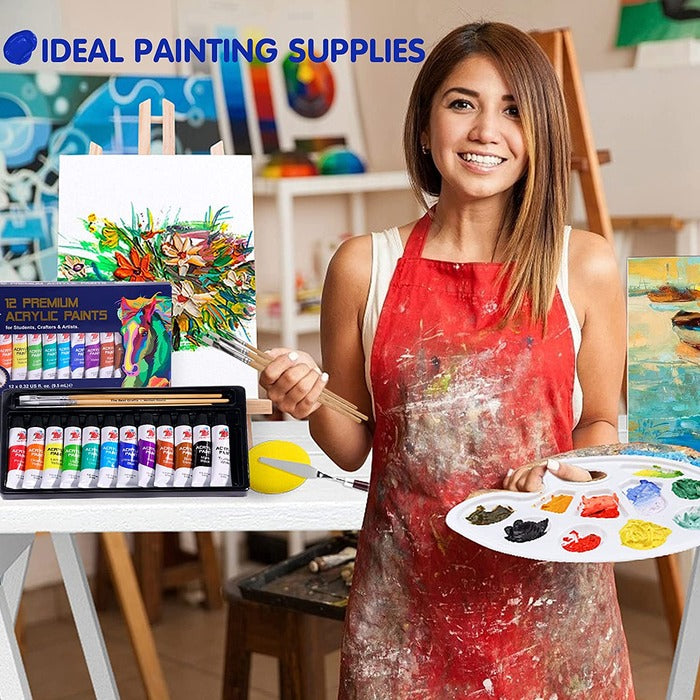 Acrylic Paint Set in Aluminum Tube with 3 Bonus Brushes