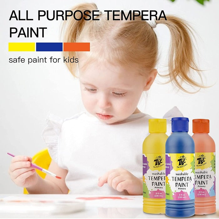 TBC The Best Crafts 6-Color Tempera Paint Set with Bonus Brush, Non-Toxic Craft Kit for DIY, Schools & Playground