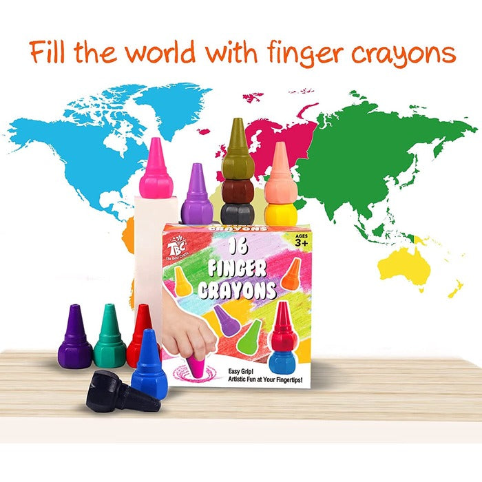 TBC The Best Crafts 16-Color Washable Finger Grip Crayon Block Sticks for Toddlers, Quick-Drying Drawing Set