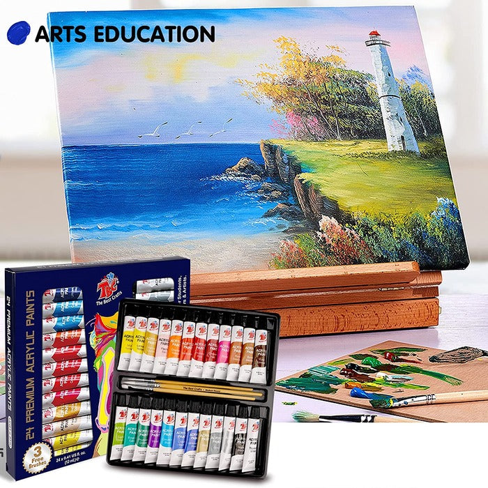 Acrylic Paint Set in Aluminum Tube with 3 Bonus Brushes