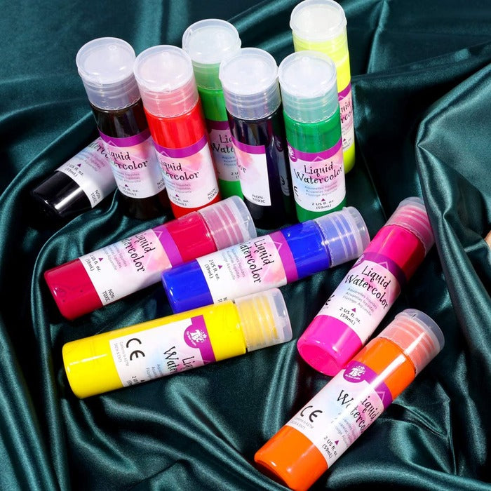TBC The Best Crafts 12-Color Liquid Watercolor Paint Set (2 oz. Bottles), Water-Based Crafting Kit for Kids & Artists