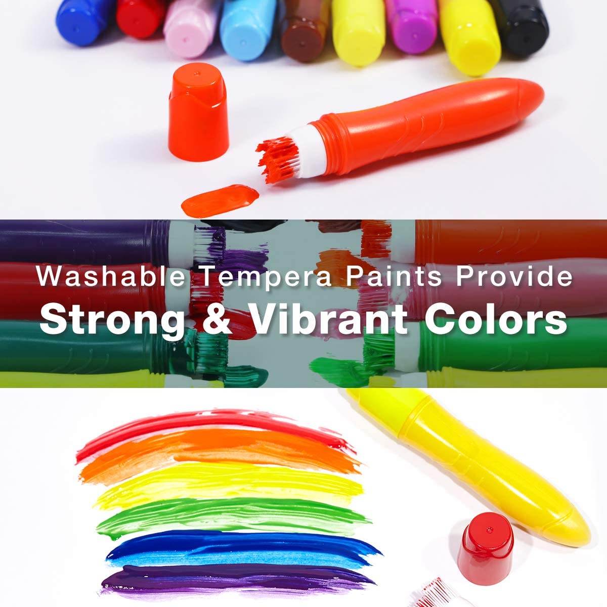 TBC The Best Crafts Squeezable Brush Paint Set, 12 Assorted Basic, Neon & Pastel Colors (24ml Each), Refillable Kit for Kids & Students