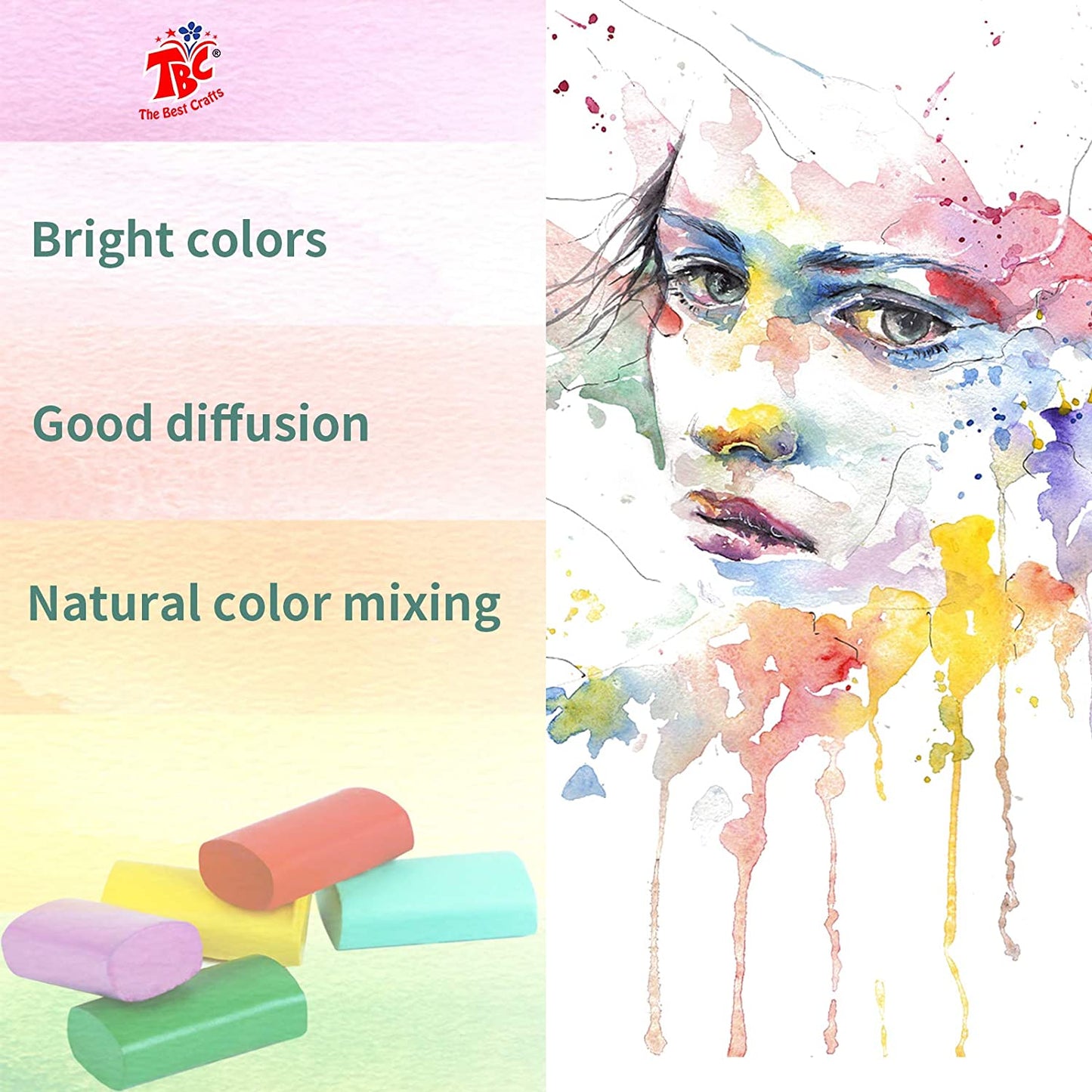 TBC The Best Crafts Watercolor Paint Set with Palette & Bonus Brush, Premium Solid Watercolor Cakes for Kids & Students