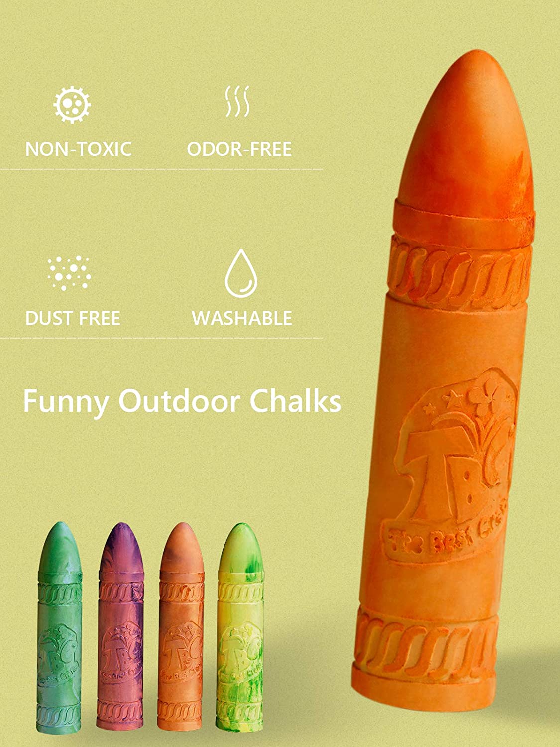 TBC The Best Crafts 6-Color Washable Sidewalk Chalk Set for Outdoor Play, Playground & Creative Art Activities