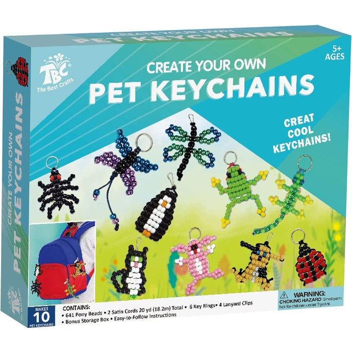 TBC The Best Crafts 641-Piece Bead Pets Keychain Craft Set with Keyring & Clasp, DIY Kit for Boys & Girls
