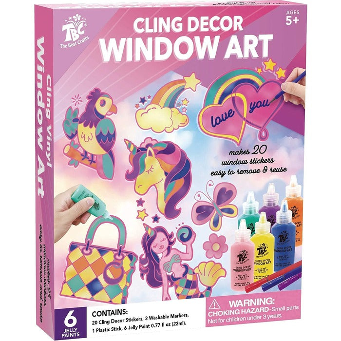 TBC The Best Crafts 6 Colors Jelly Paint Window Cling Sticker Set with 3 Washable Markers