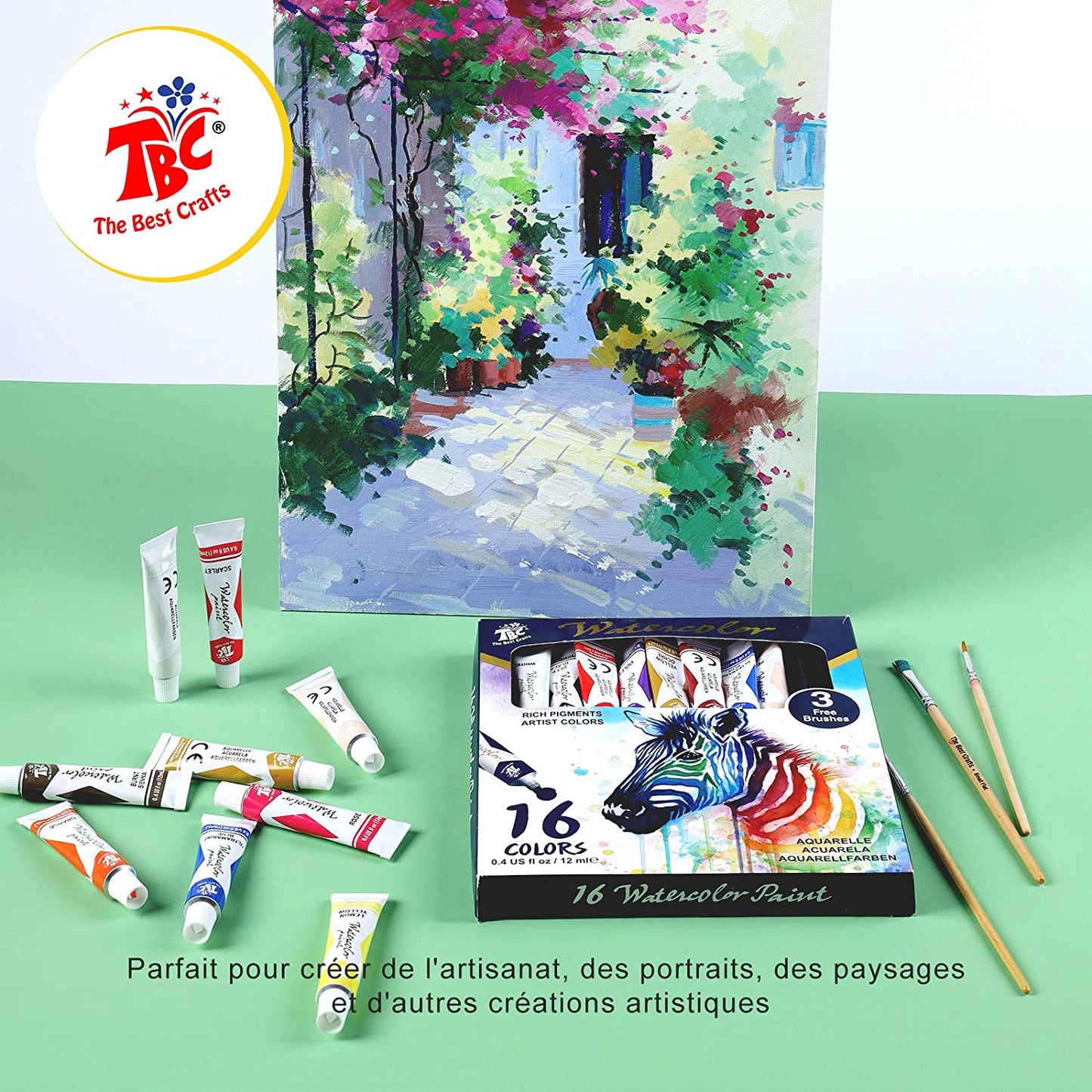 Watercolor Paint Set, 16 Tubes(12ml/0.4oz) Water Colors, Rich Pigments, Artist Colors