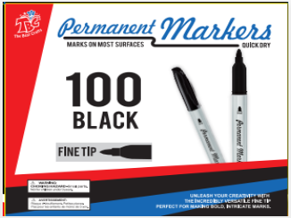 TBC The Best Crafts 50,100-Pack Black Permanent Markers