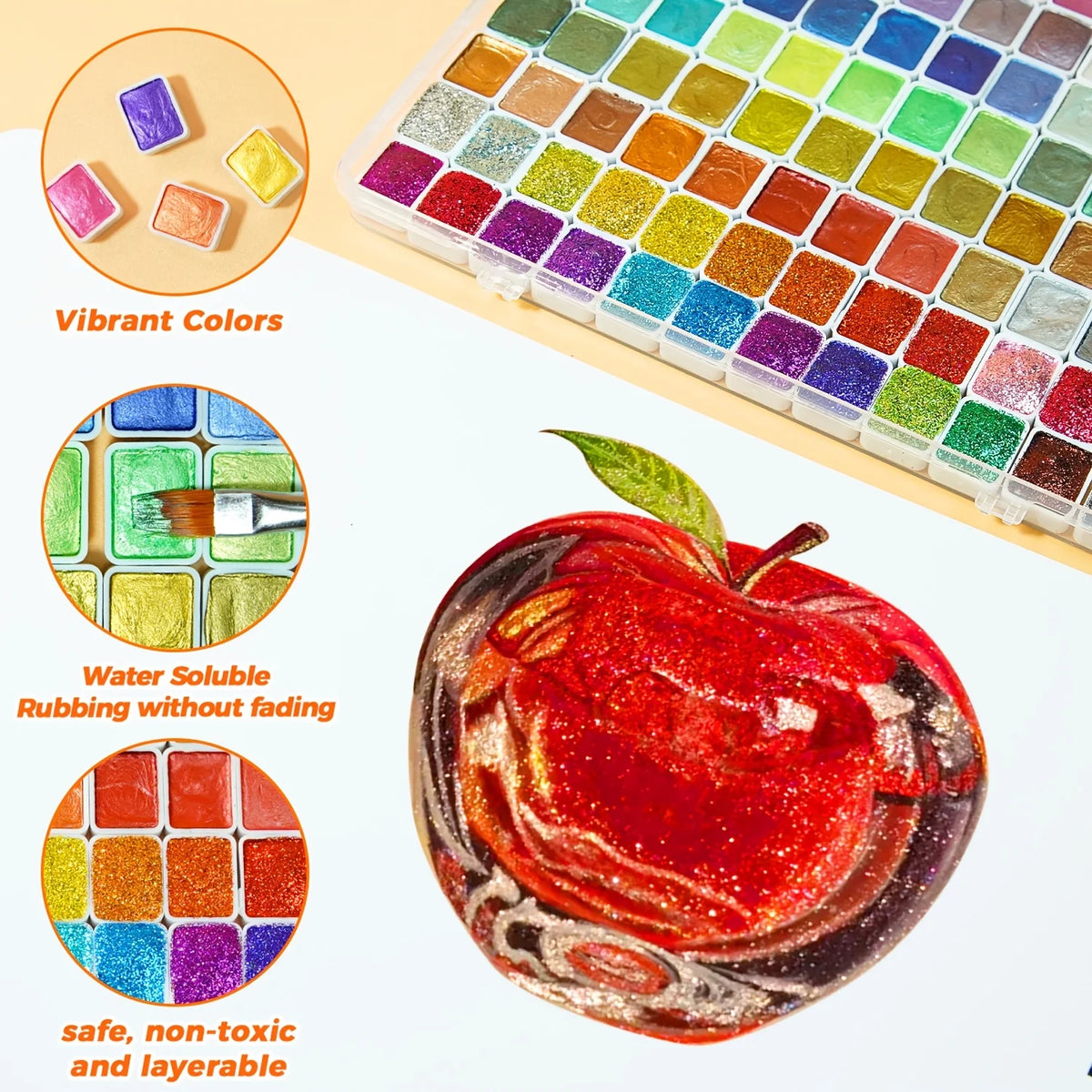 TBC 120 Colors Metallic Solid Watercolor Set, 2 Brushes & Palette Included, Art Supplies for Painting/Travel/School, Adult Beginners & Professionals