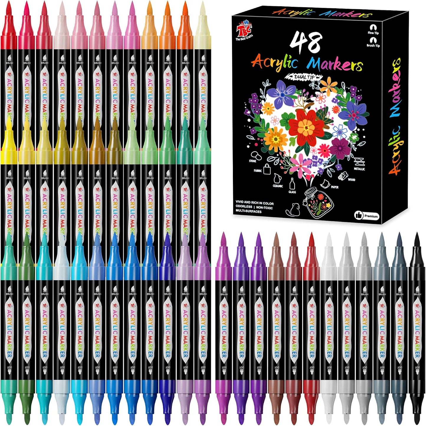 TBC The Best Crafts Dual Tip Acrylic Markers Premium Multi-Surface Paint Pens
