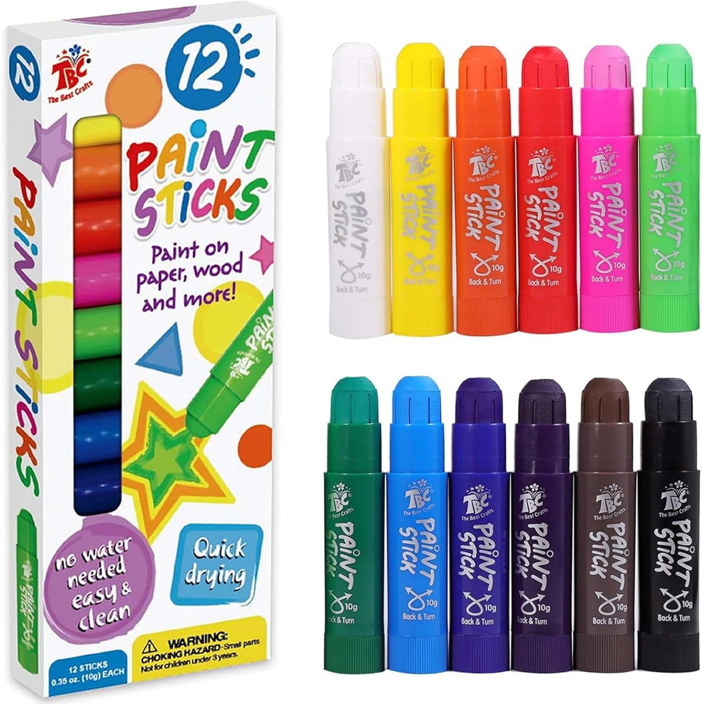 Paint Sticks for Children Pack of 12 Washable Toddler Tempera Painting Sticker Non-Toxic for Teens Boys Girls Adults Painting on Paper Wood Glass Ceramic Canvas