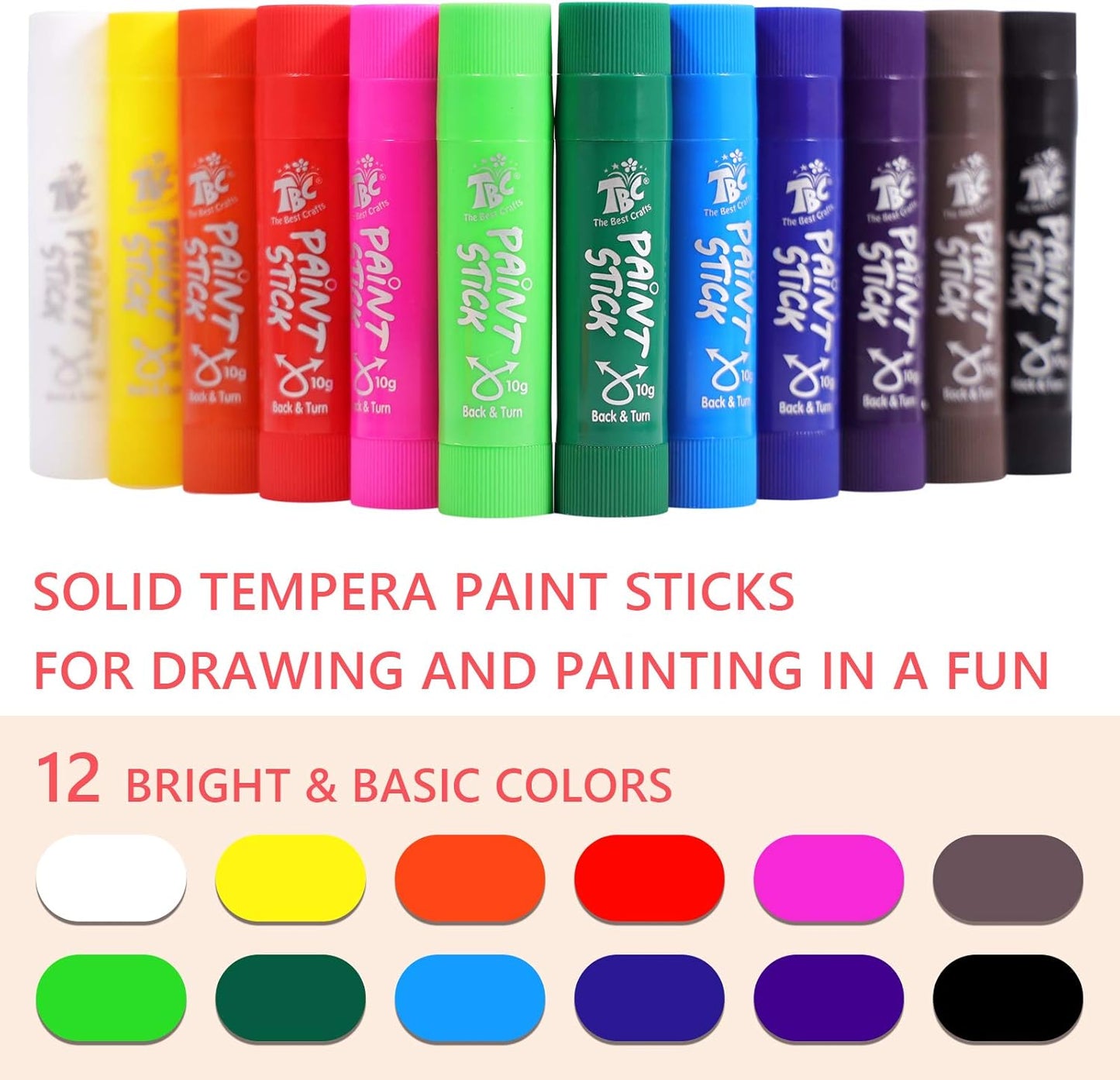 Paint Sticks for Children Pack of 12 Washable Toddler Tempera Painting Sticker Non-Toxic for Teens Boys Girls Adults Painting on Paper Wood Glass Ceramic Canvas