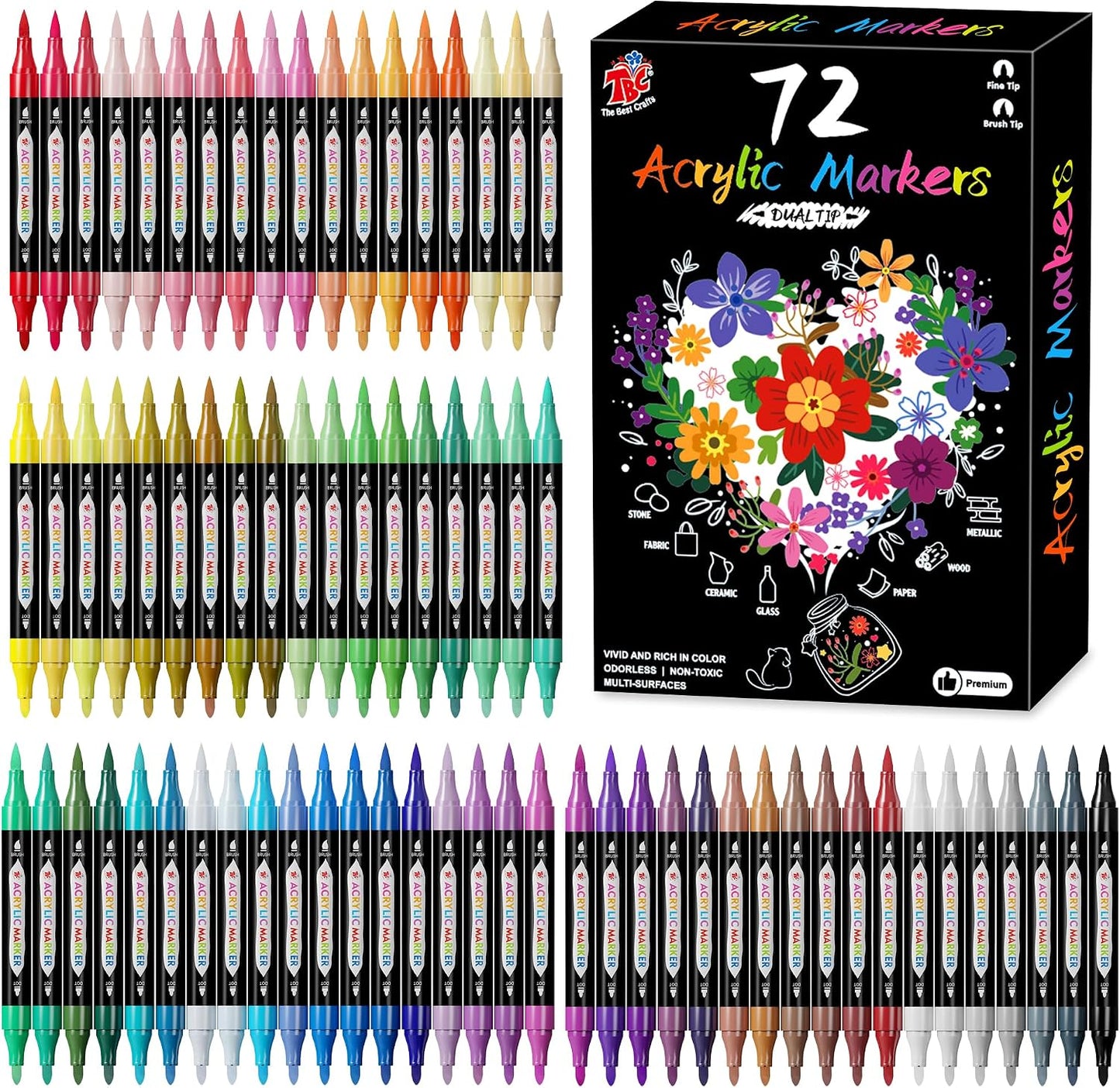 TBC The Best Crafts Dual Tip Acrylic Markers Premium Multi-Surface Paint Pens