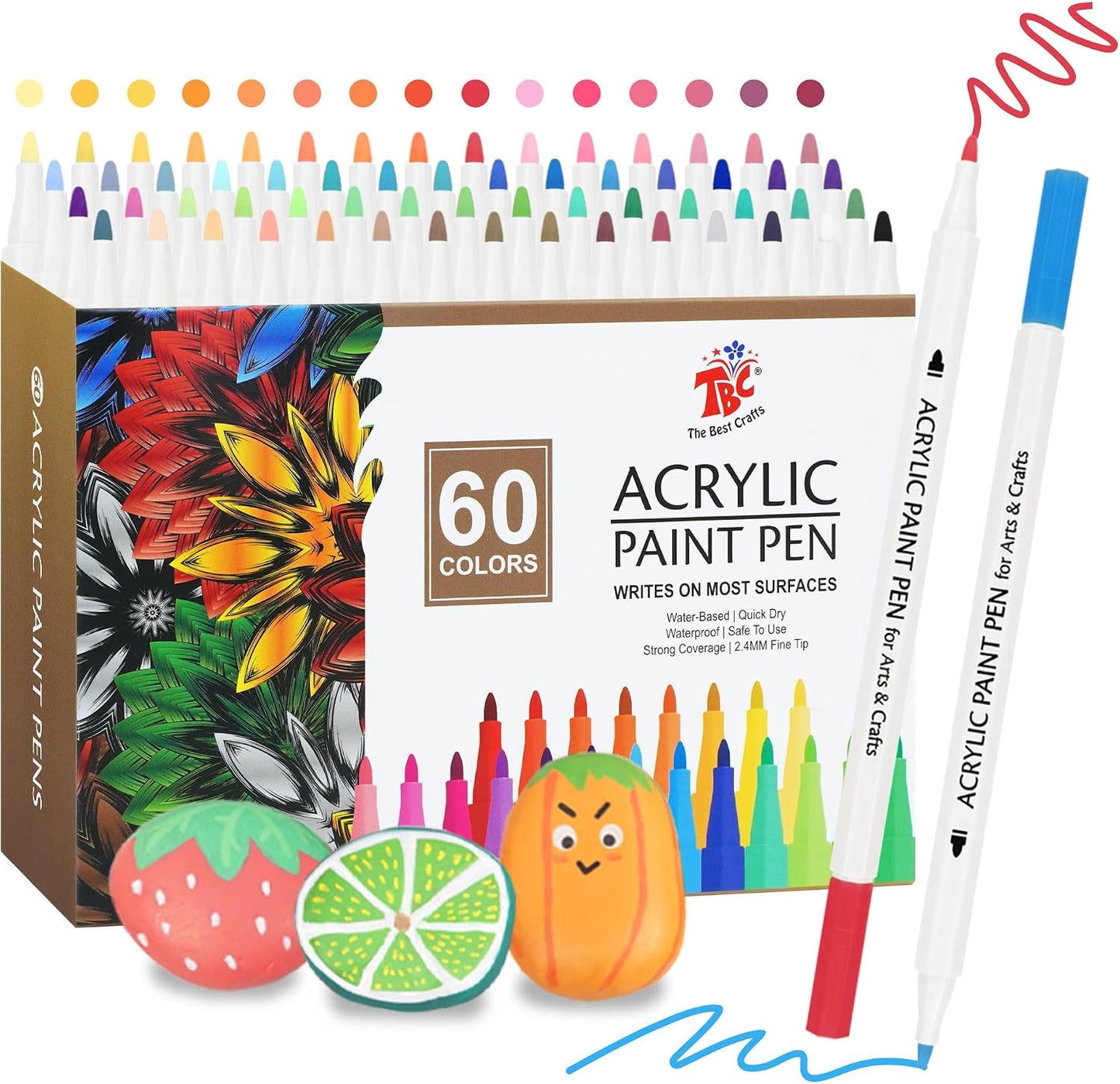 TBC The Best Crafts Acrylic Paint Pen -60 Color waterproof, non-toxic, odorless, suitable for paper, pottery, stones, backpacks, glass, eggs, fabrics, plastics, handicrafts, gift cards Gifts for Kids