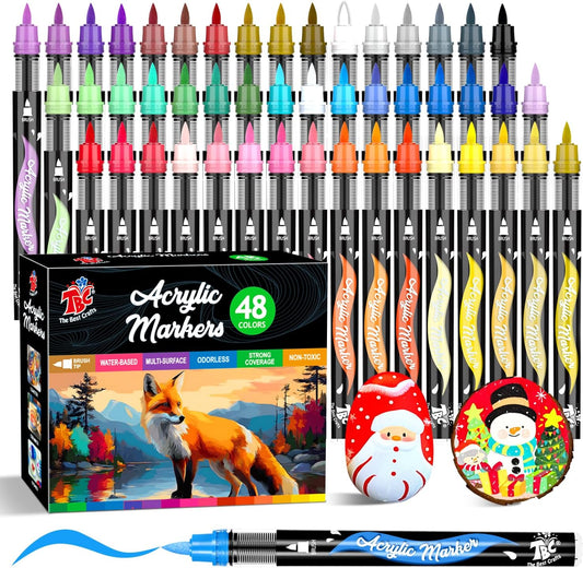 TBC the best crafts 48,72,108,168 Colors Acrylic Paint Markers Brush Tip，Automatic Ink Control，No-Bleed