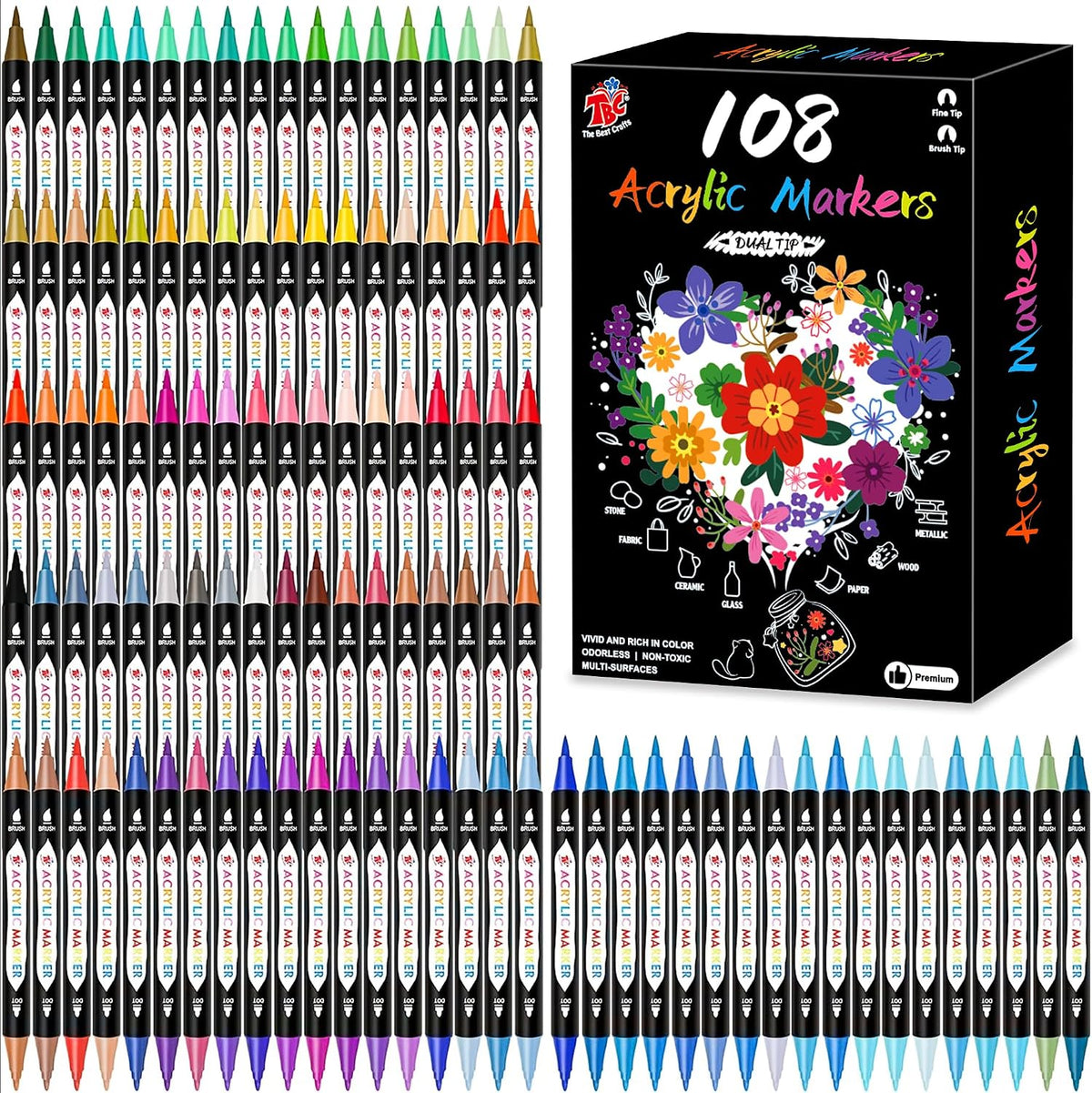 TBC The Best Crafts Dual Tip Acrylic Paint Markers 24 and 108