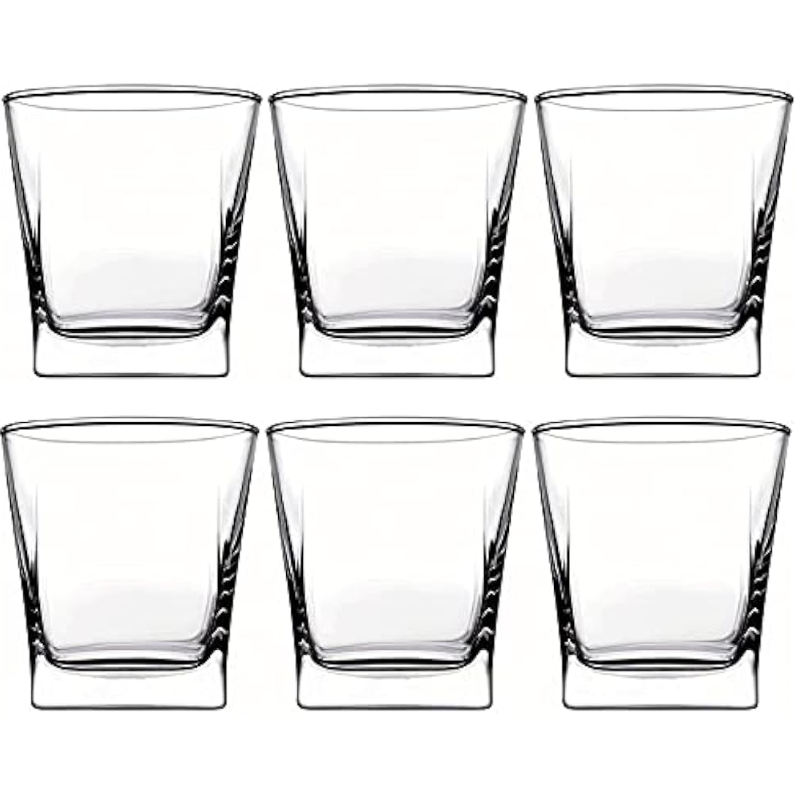 Pasabahce Carre Tumbler Glass 6 PACK Stylish 10.25 oz Clear Glassware for Whiskey, Cocktails & Drinks