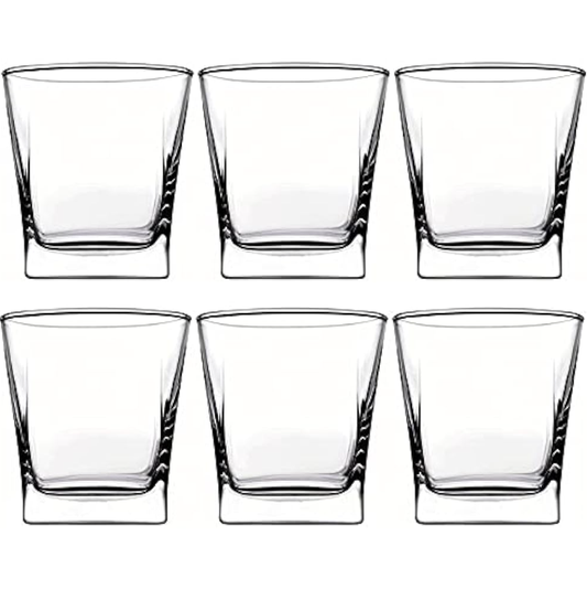 Pasabahce Carre Tumbler Glass 6 PACK Stylish 10.25 oz Clear Glassware for Whiskey, Cocktails & Drinks