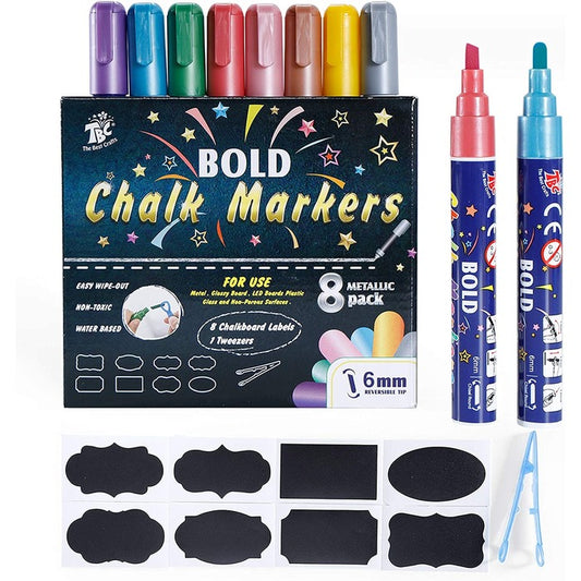 8 Metallic Colors Bold Chalk Dual Tip Liquid Marker Pen