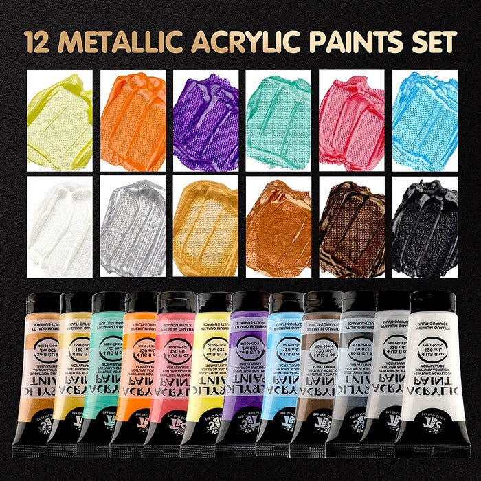 Professional Acrylic Paint Set with 12 Metallic Colors – TBC the Best Crafts