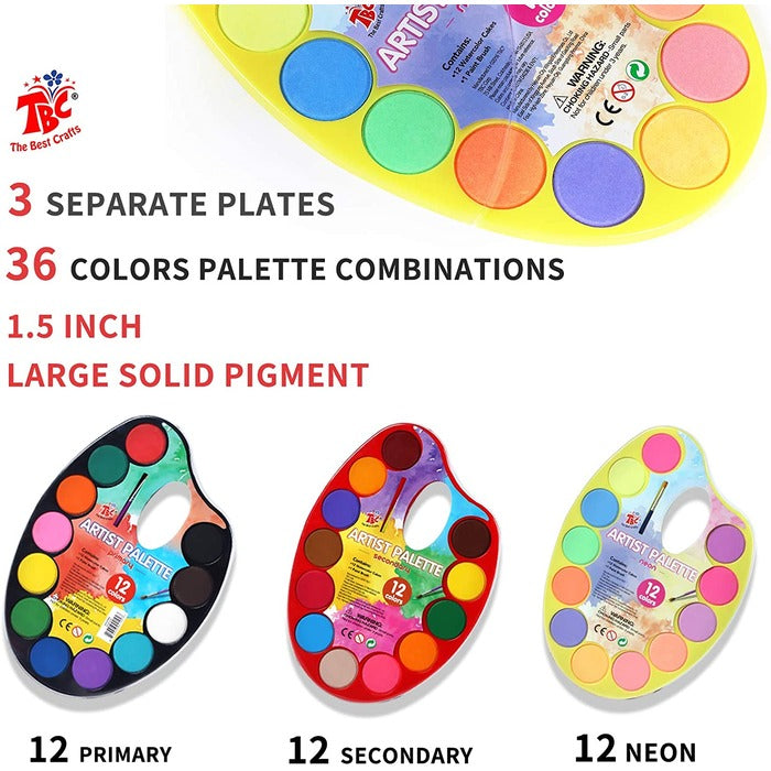 Assorted Colors Watercolor Paint Trays, Set Of 12, Basic Supplies