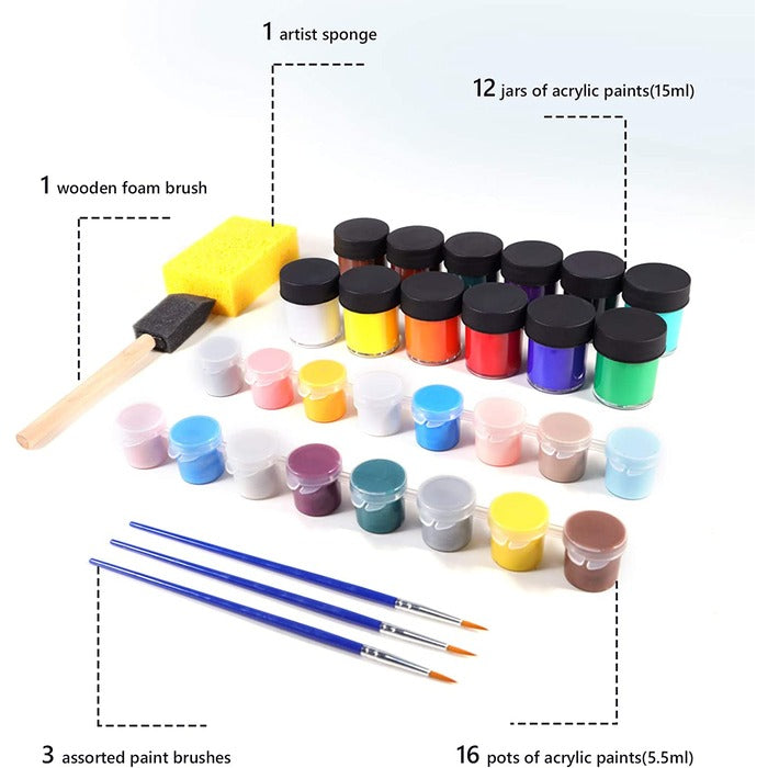 28 Colors Acrylic Paints and Brush Set for Kids and Beginner