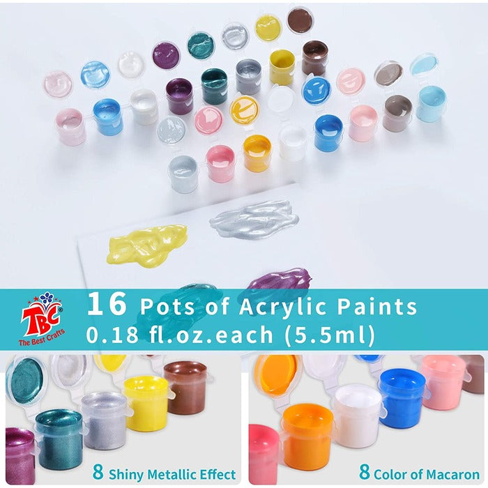 28 Colors Acrylic Paints and Brush Set for Kids and Beginner