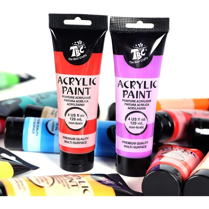 Premium Acrylic Paint Set in Plastic Tubes with 3 Brushes