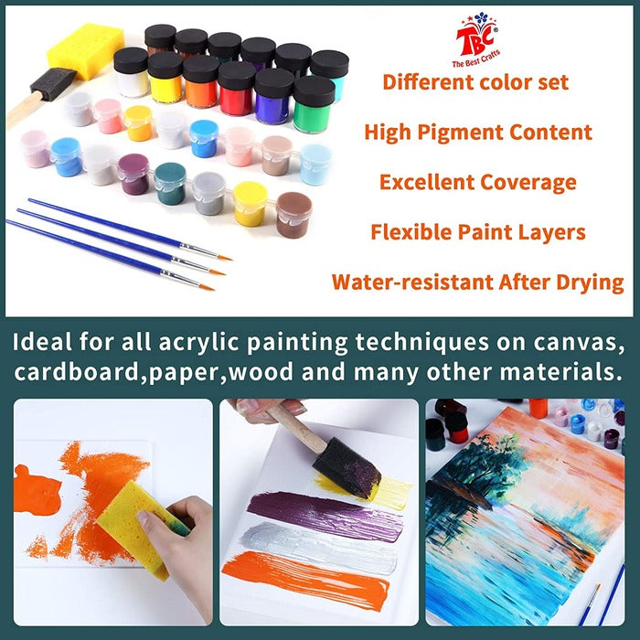 28 Colors Acrylic Paints and Brush Set for Kids and Beginner