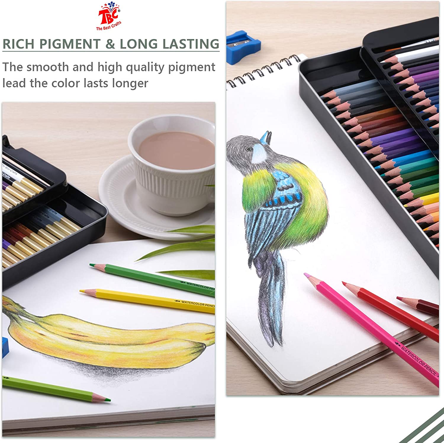 TBC The Best Crafts 120 Watercolor Pencils Set, Professional Vivid Colors  Paint